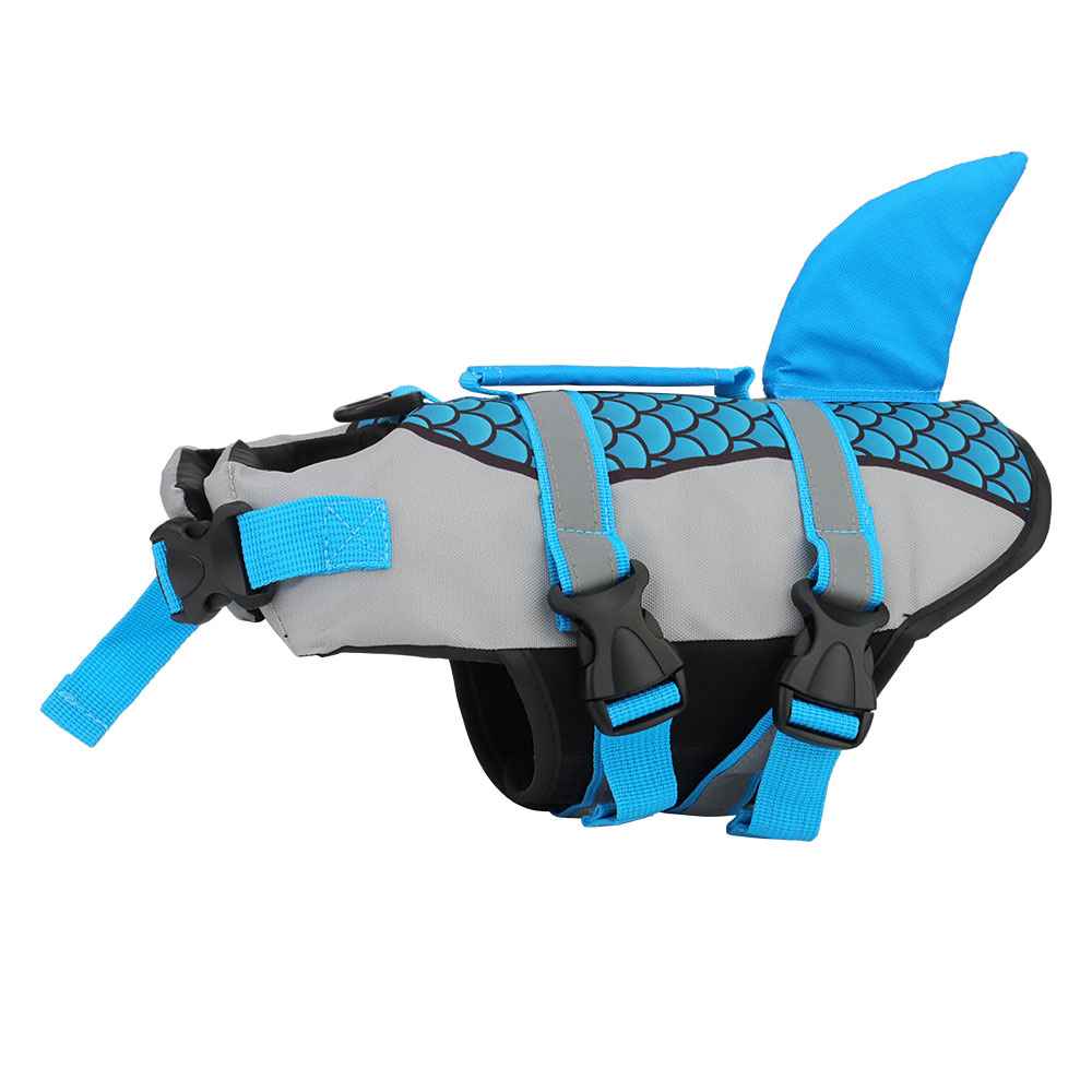 Swim Pet Dog Life Jacket Vest - Summer Swimwear for Pets with Collar Harness and Shark Scales Design