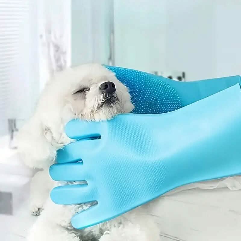 2-Pieces: 2-in-1 Pet Dog Bath Gloves with Silicone Brush - Priscilla's Pet Paradise