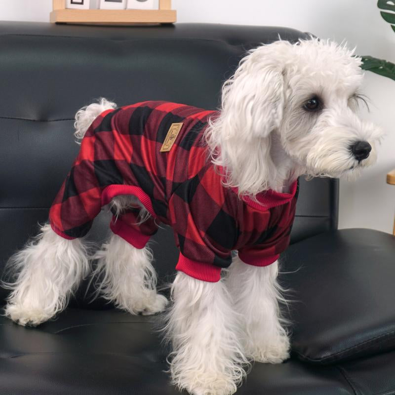 XPUDAC Dralon Red Plaid Dog Pajama Soft Cozy Pet Clothing for Comfortable Sleep One Piece Jumpsuit Universal Fit Soft Breathable Fabric All Seasons Plaid Patterns - Priscilla's Pet Paradise