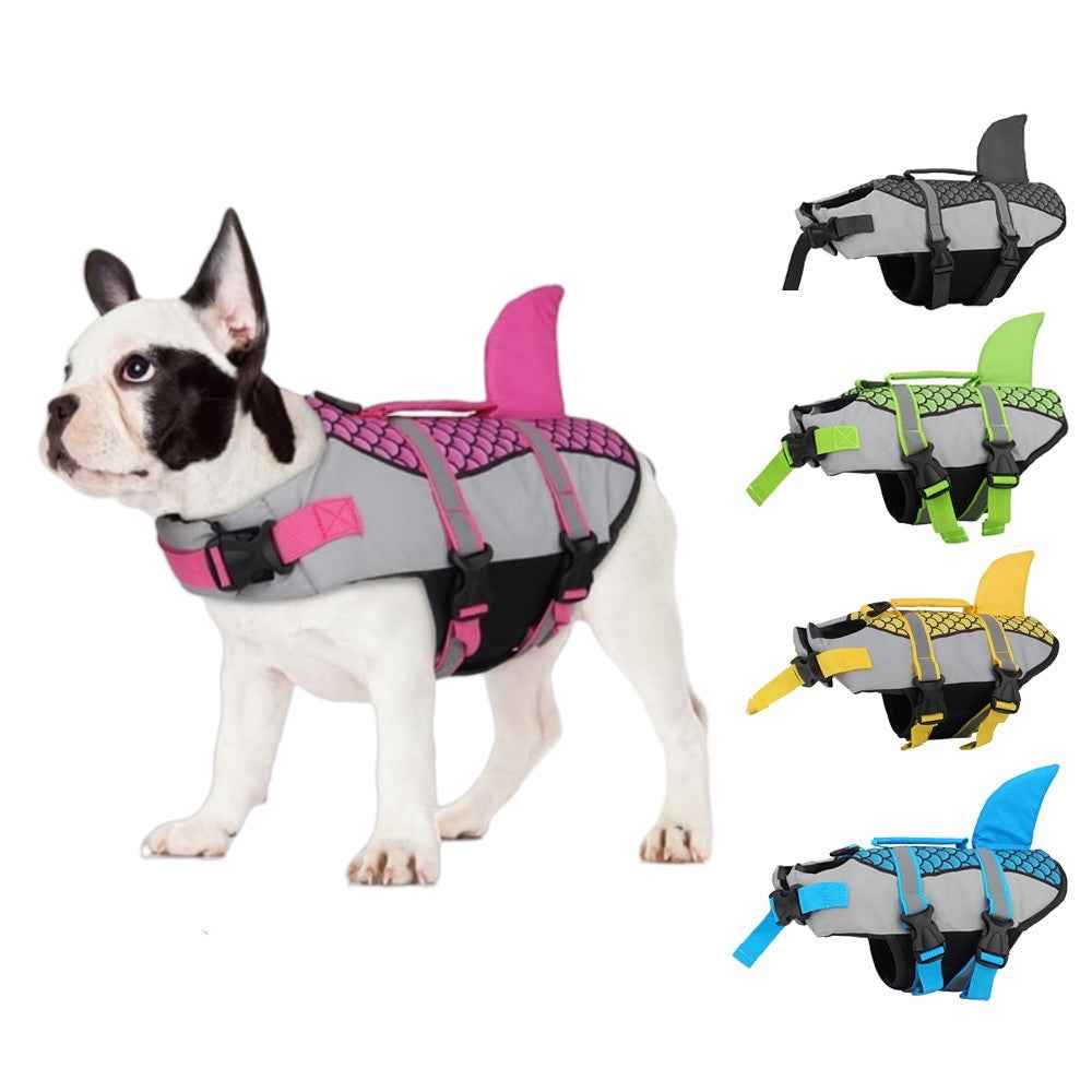 Swim Pet Dog Life Jacket Vest - Summer Swimwear for Pets with Collar Harness and Shark Scales Design