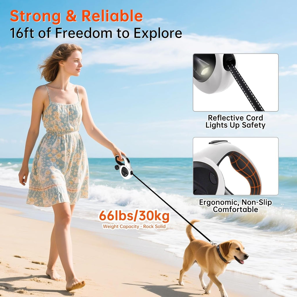 Retractable Dog Leash 16FT LED Light Heavy Duty Tangle Free - Priscilla's Pet Paradise