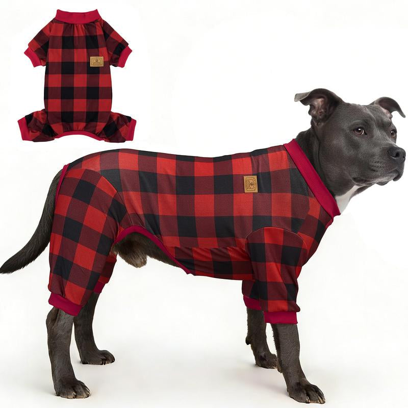 XPUDAC Dralon Red Plaid Dog Pajama Soft Cozy Pet Clothing for Comfortable Sleep One Piece Jumpsuit Universal Fit Soft Breathable Fabric All Seasons Plaid Patterns - Priscilla's Pet Paradise