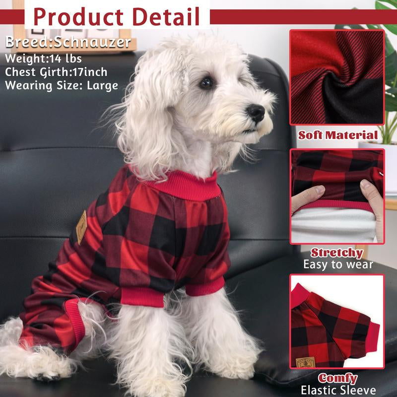 XPUDAC Dralon Red Plaid Dog Pajama Soft Cozy Pet Clothing for Comfortable Sleep One Piece Jumpsuit Universal Fit Soft Breathable Fabric All Seasons Plaid Patterns - Priscilla's Pet Paradise