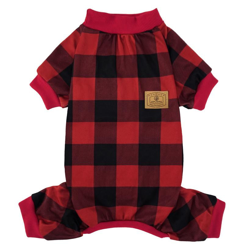 XPUDAC Dralon Red Plaid Dog Pajama Soft Cozy Pet Clothing for Comfortable Sleep One Piece Jumpsuit Universal Fit Soft Breathable Fabric All Seasons Plaid Patterns - Priscilla's Pet Paradise