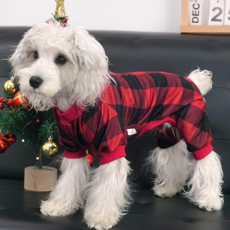 XPUDAC Dralon Red Plaid Dog Pajama Soft Cozy Pet Clothing for Comfortable Sleep One Piece Jumpsuit Universal Fit Soft Breathable Fabric All Seasons Plaid Patterns - Priscilla's Pet Paradise