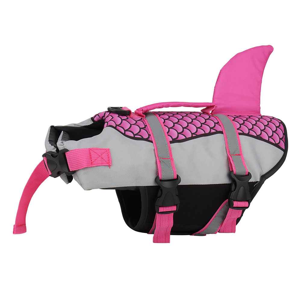 Swim Pet Dog Life Jacket Vest - Summer Swimwear for Pets with Collar Harness and Shark Scales Design