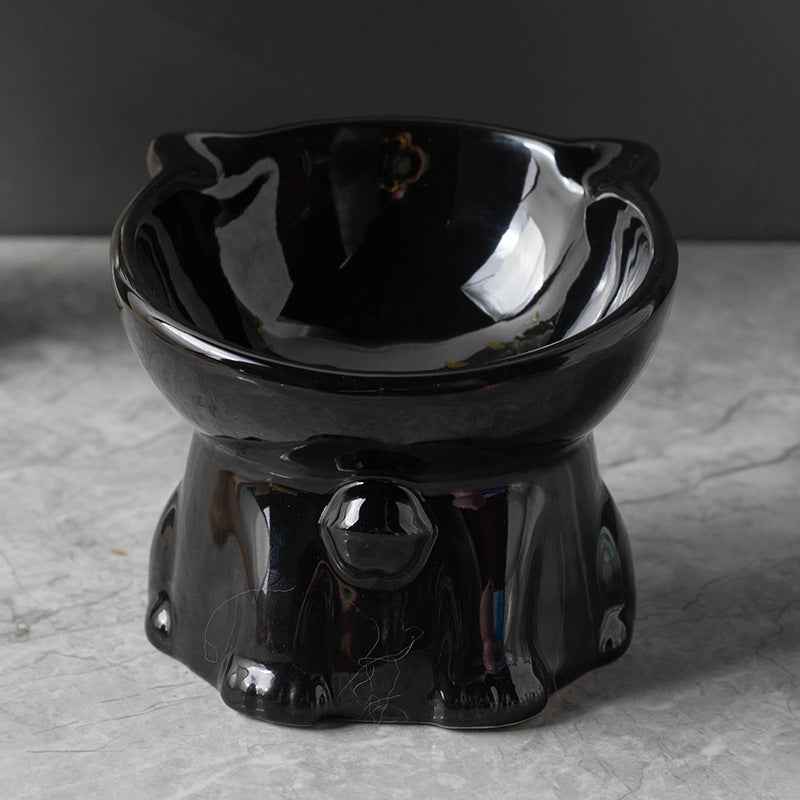 Ceramic Cute Black Cat Bowl with High Foot for Stylish Pet Dining Supplies