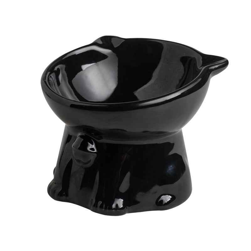 Ceramic Cute Black Cat Bowl with High Foot for Stylish Pet Dining Supplies