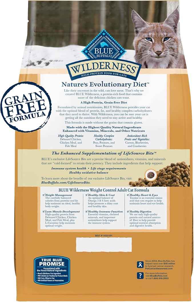 Blue Buffalo Weight Control Cat Food - Wilderness Adult Grain-Free Chicken Dry (5lb)