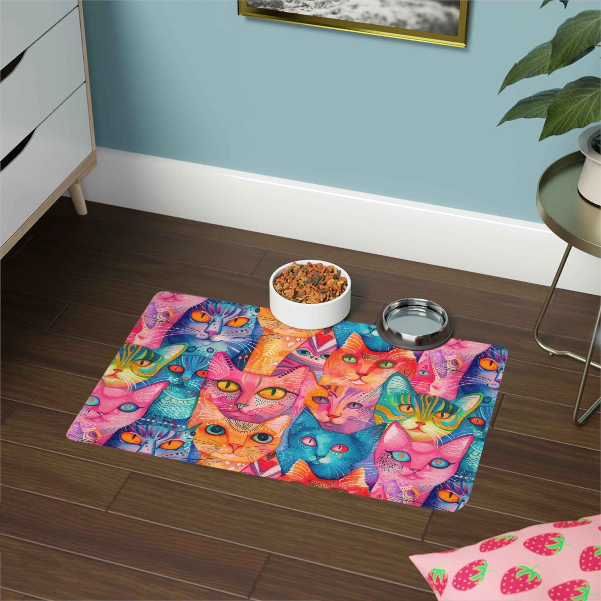 Bespattered Facade Rainbow Cat Party Pet Food Mat
