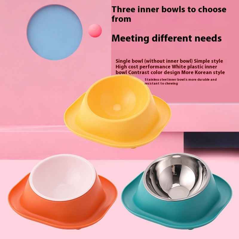 Anti-Leak Cat Bowl Stainless Steel Oblique Mouth Design Anti-Tumble Pet Food Holder