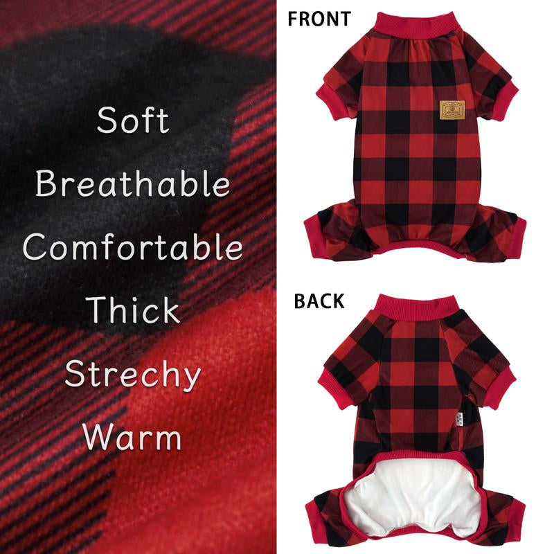XPUDAC Dralon Red Plaid Dog Pajama Soft Cozy Pet Clothing for Comfortable Sleep One Piece Jumpsuit Universal Fit Soft Breathable Fabric All Seasons Plaid Patterns - Priscilla's Pet Paradise