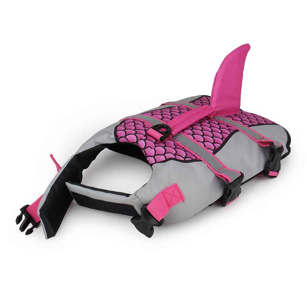 Swim Pet Dog Life Jacket Vest - Summer Swimwear for Pets with Collar Harness and Shark Scales Design