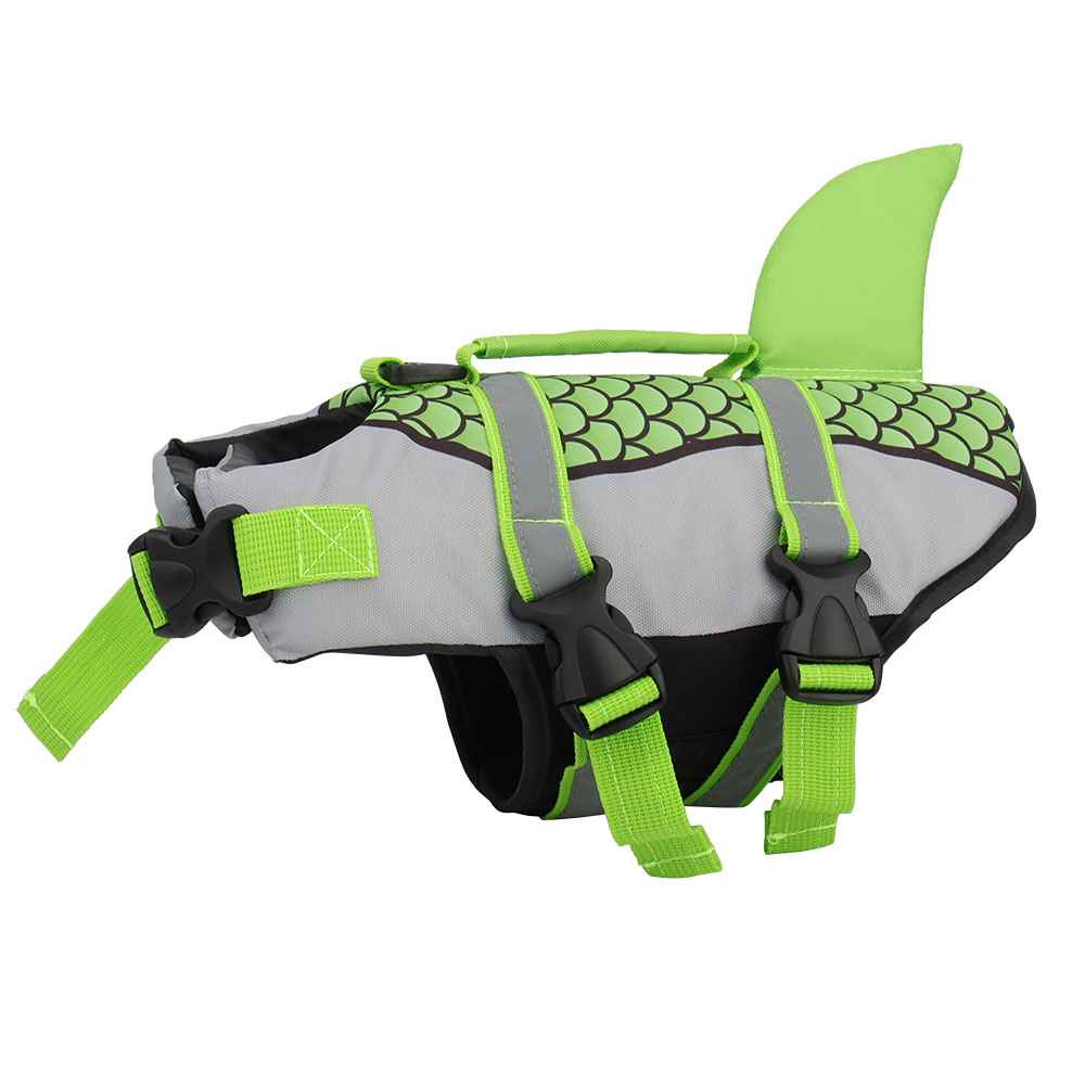 Swim Pet Dog Life Jacket Vest - Summer Swimwear for Pets with Collar Harness and Shark Scales Design
