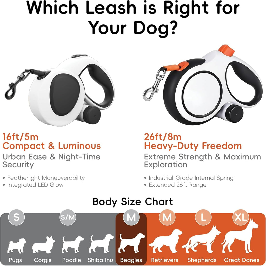 Retractable Dog Leash 16FT LED Light Heavy Duty Tangle Free - Priscilla's Pet Paradise