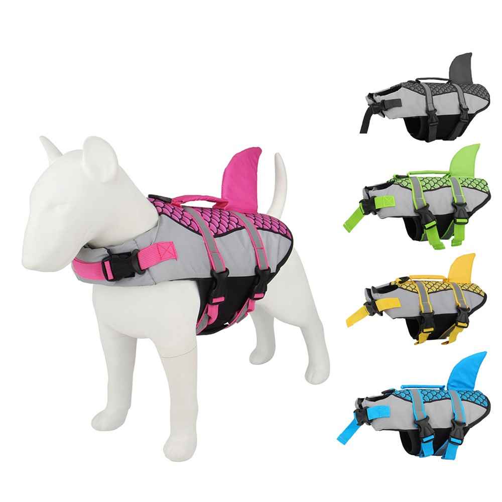 Swim Pet Dog Life Jacket Vest - Summer Swimwear for Pets with Collar Harness and Shark Scales Design