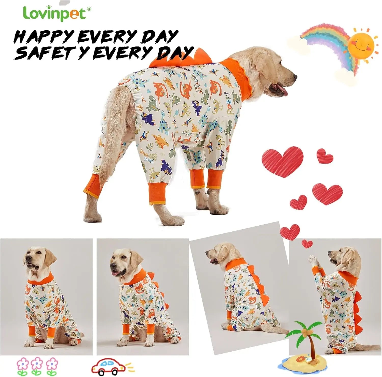 Dog Pajamas For Large Dogs – Anti-Lick Recovery Wear Jurassic Knit UV Suit - Priscilla's Pet Paradise