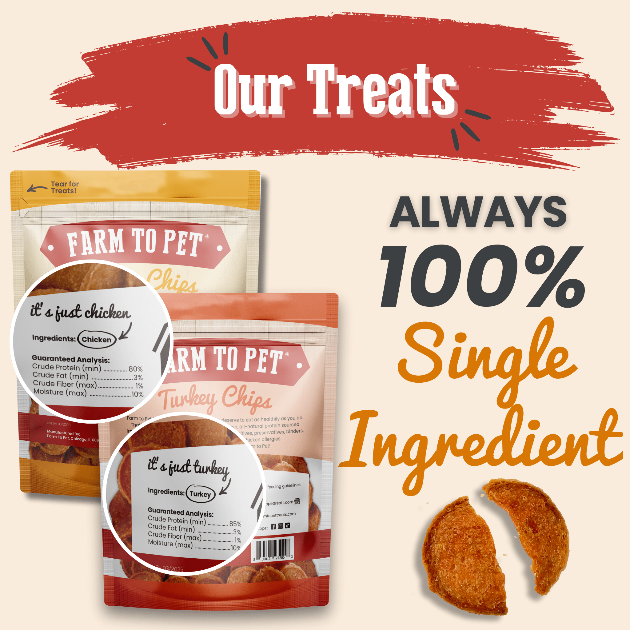Turkey & Chicken Chip Dog Treat Duo | Single-Ingredient Poultry Treats for Dogs - Priscilla's Pet Paradise