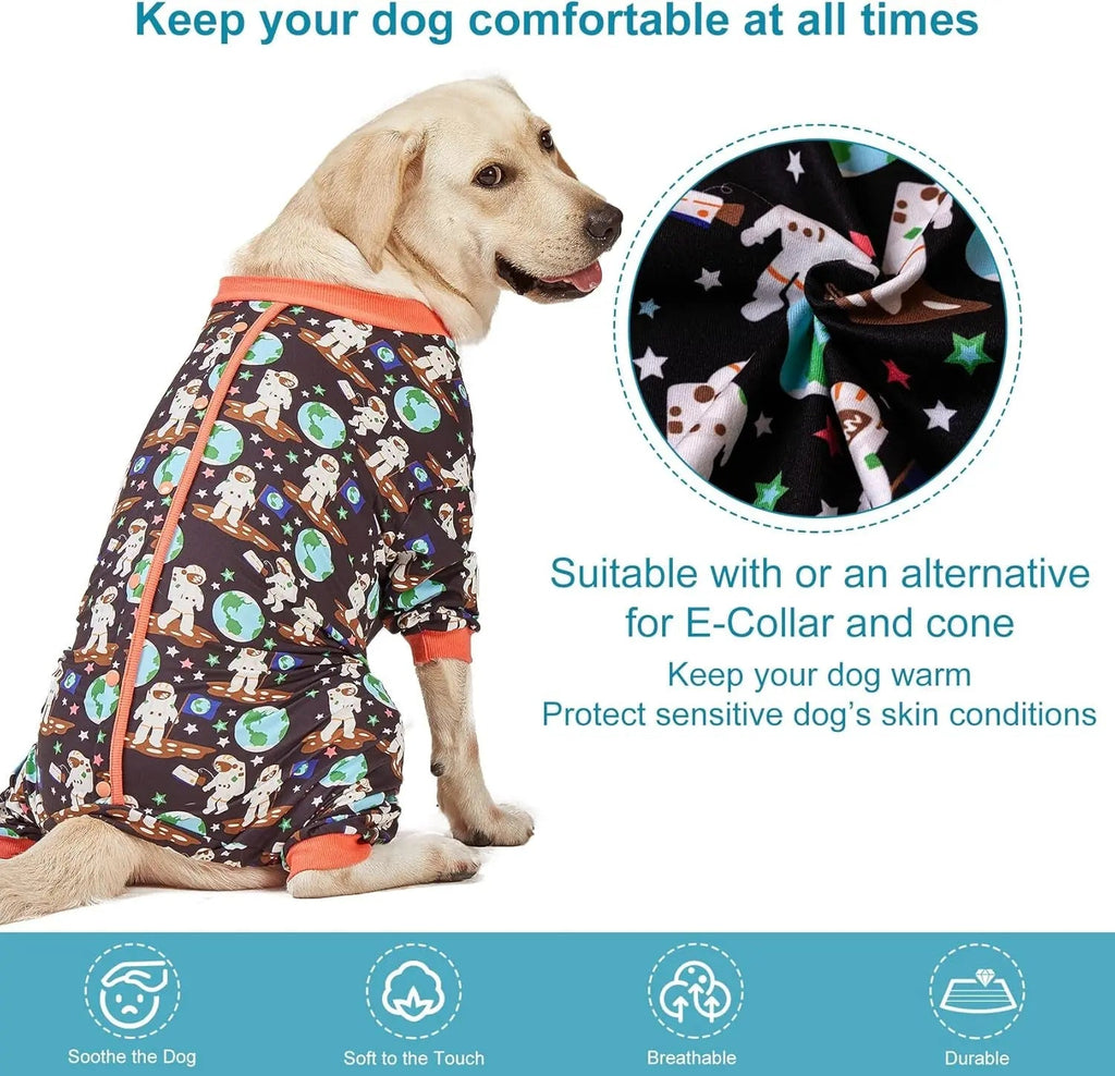 Large Dog Pajamas Space Astronaut Print Recovery Shirt UV Pullover - Priscilla's Pet Paradise
