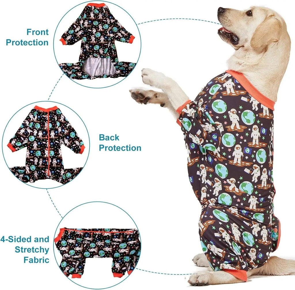 Large Dog Pajamas Space Astronaut Print Recovery Shirt UV Pullover - Priscilla's Pet Paradise