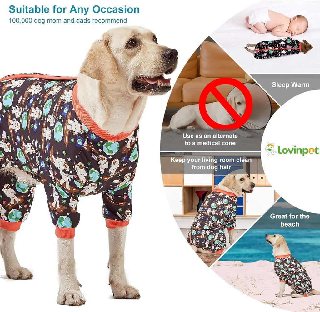 Large Dog Pajamas Space Astronaut Print Recovery Shirt UV Pullover - Priscilla's Pet Paradise