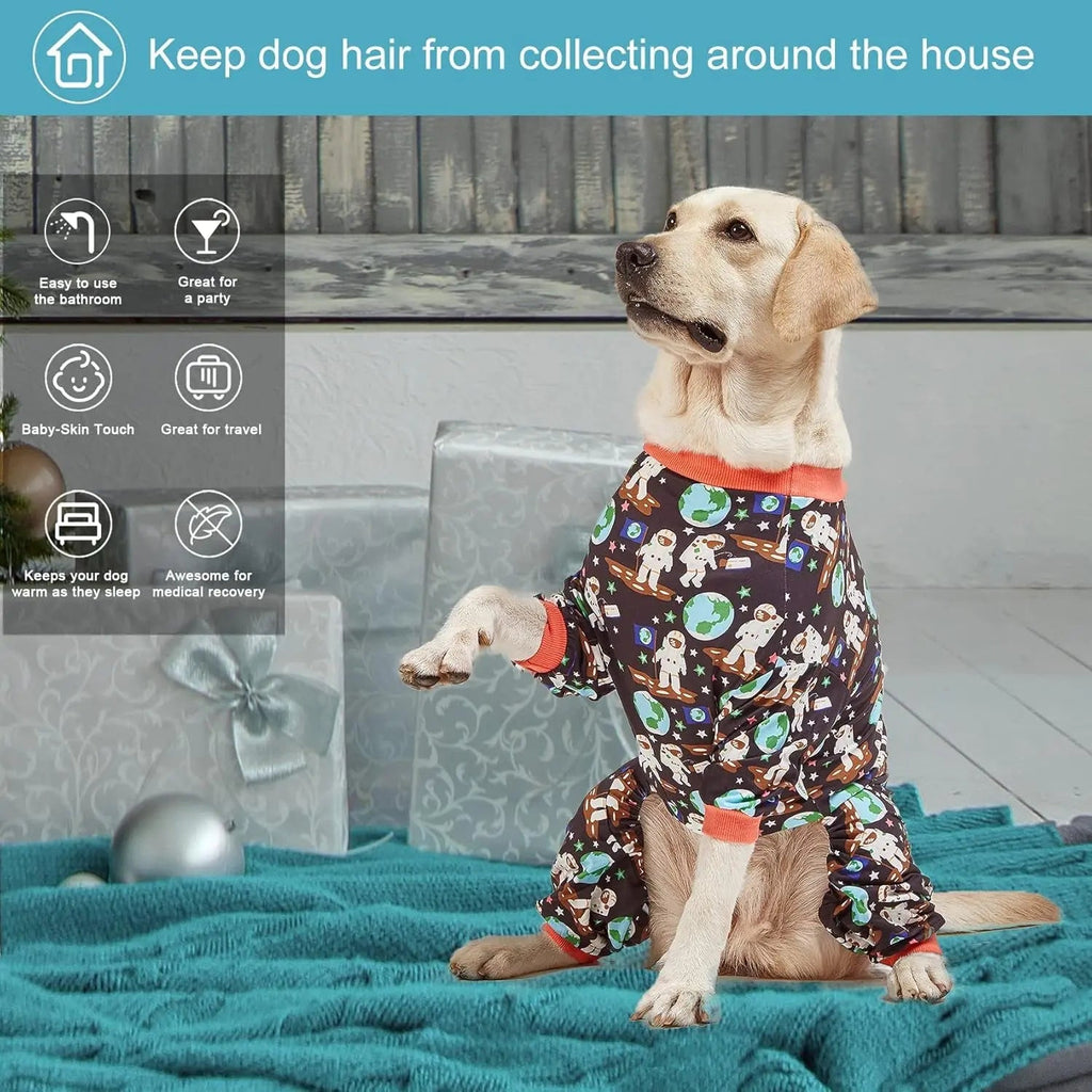 Large Dog Pajamas Space Astronaut Print Recovery Shirt UV Pullover - Priscilla's Pet Paradise