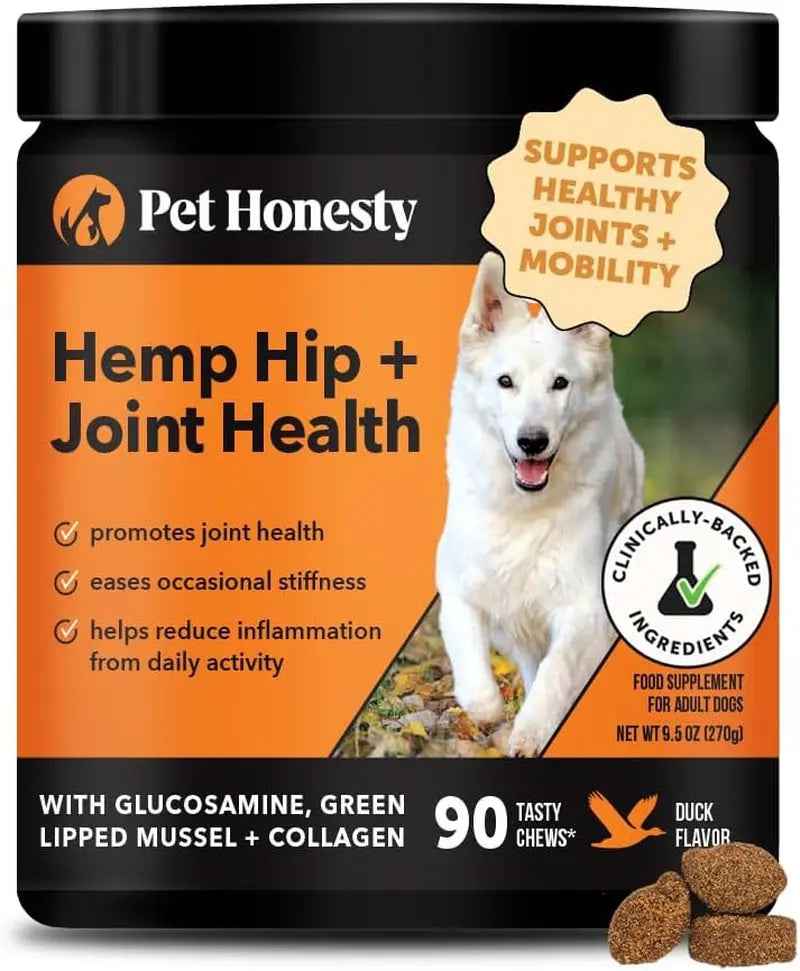 Pet Honesty Senior Hemp Hip & Joint Supplement for Dogs Mobility Chews 90 Ct