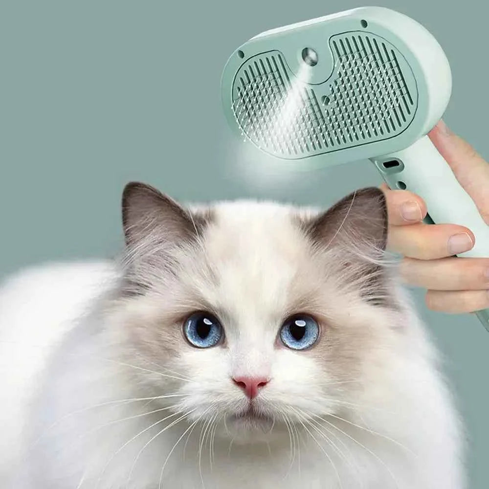 Rechargeable Pet Grooming Comb - Foldable Steam-Spray Dematting Brush & Hair Remover for Cats & Dogs