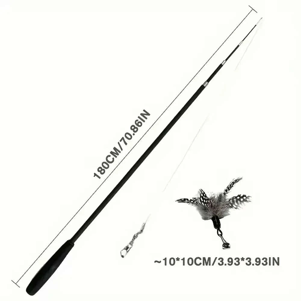 Interactive Cat Toy with Long Extendable Pole and Artificial Feathers for Cats