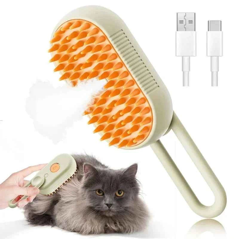 Rechargeable Pet Grooming Comb - Foldable Steam-Spray Dematting Brush & Hair Remover for Cats & Dogs