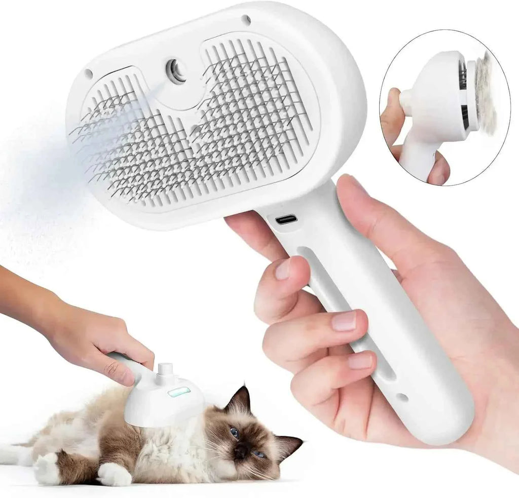 Rechargeable Pet Grooming Comb - Foldable Steam-Spray Dematting Brush & Hair Remover for Cats & Dogs