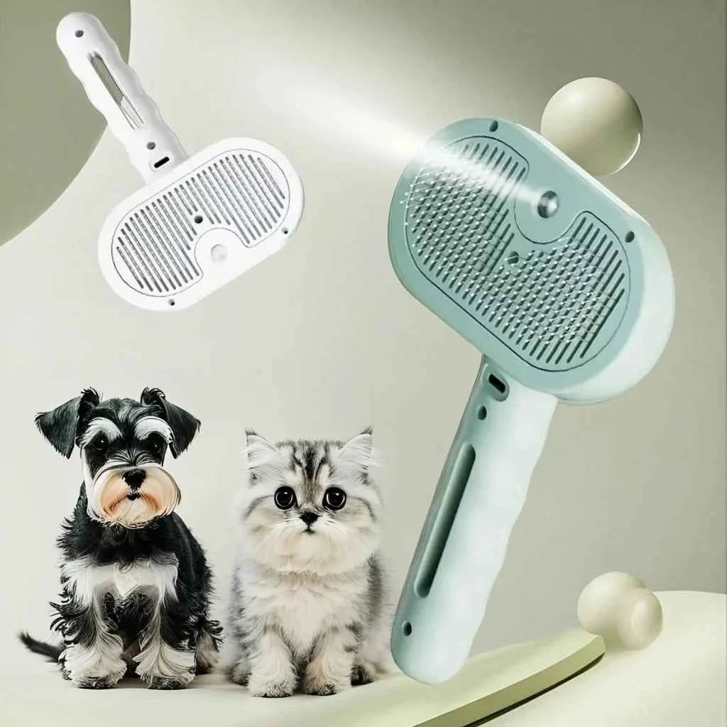 Rechargeable Pet Grooming Comb - Foldable Steam-Spray Dematting Brush & Hair Remover for Cats & Dogs