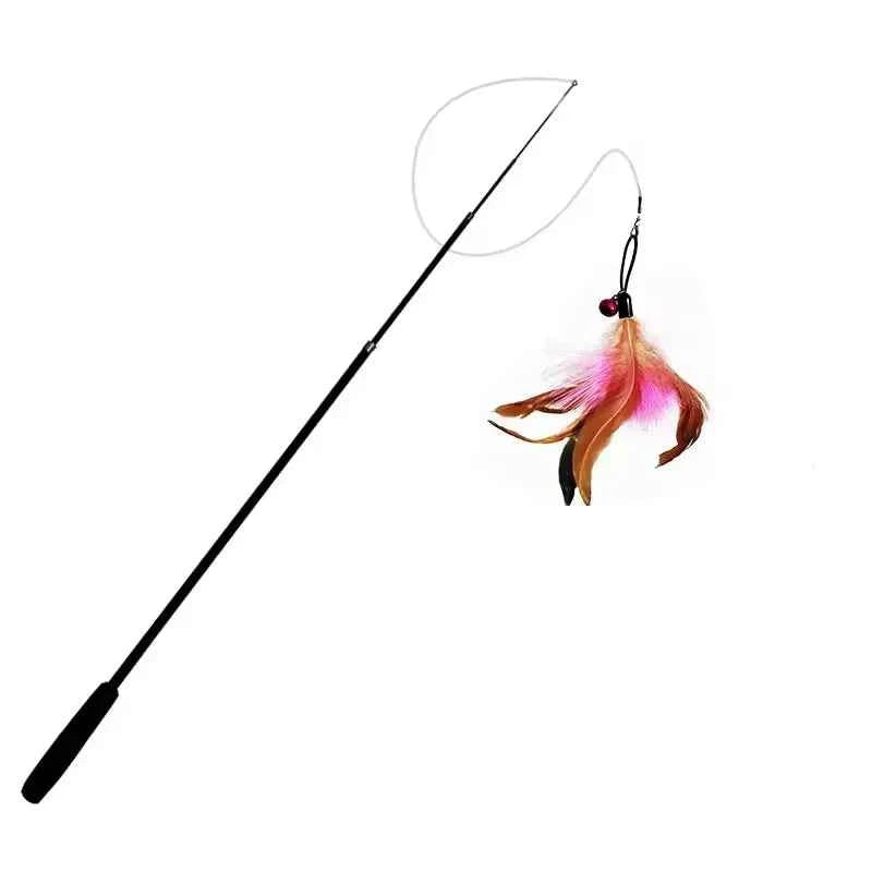 Interactive Cat Toy with Long Extendable Pole and Artificial Feathers for Cats