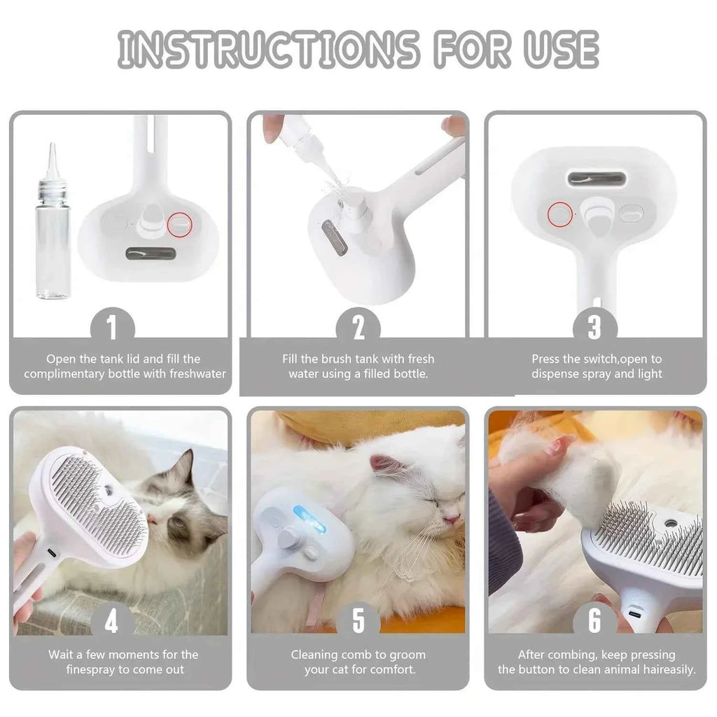 Rechargeable Pet Grooming Comb - Foldable Steam-Spray Dematting Brush & Hair Remover for Cats & Dogs