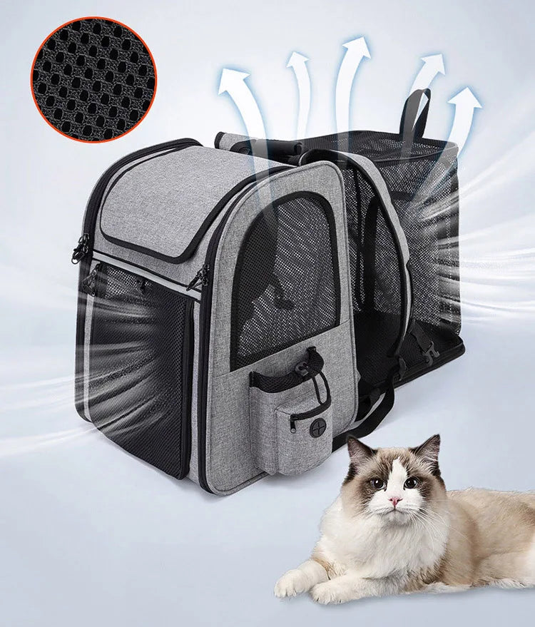 Pet Backpack Portable Breathable Outdoor Foldable Expandable Cat & Dog Backpack Large Capacity Oxford Cloth Cat Carrying Bag - Priscilla's Pet Paradise