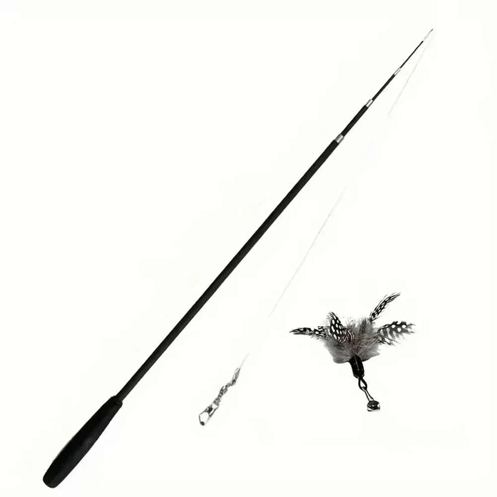 Interactive Cat Toy with Long Extendable Pole and Artificial Feathers for Cats