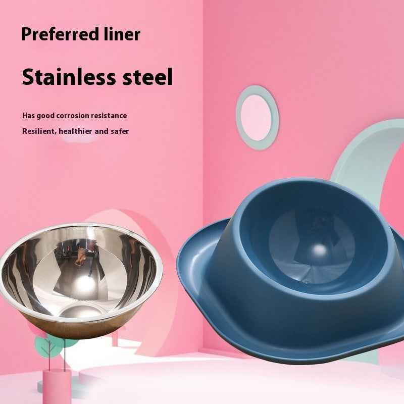Anti-Leak Cat Bowl Stainless Steel Oblique Mouth Design Anti-Tumble Pet Food Holder