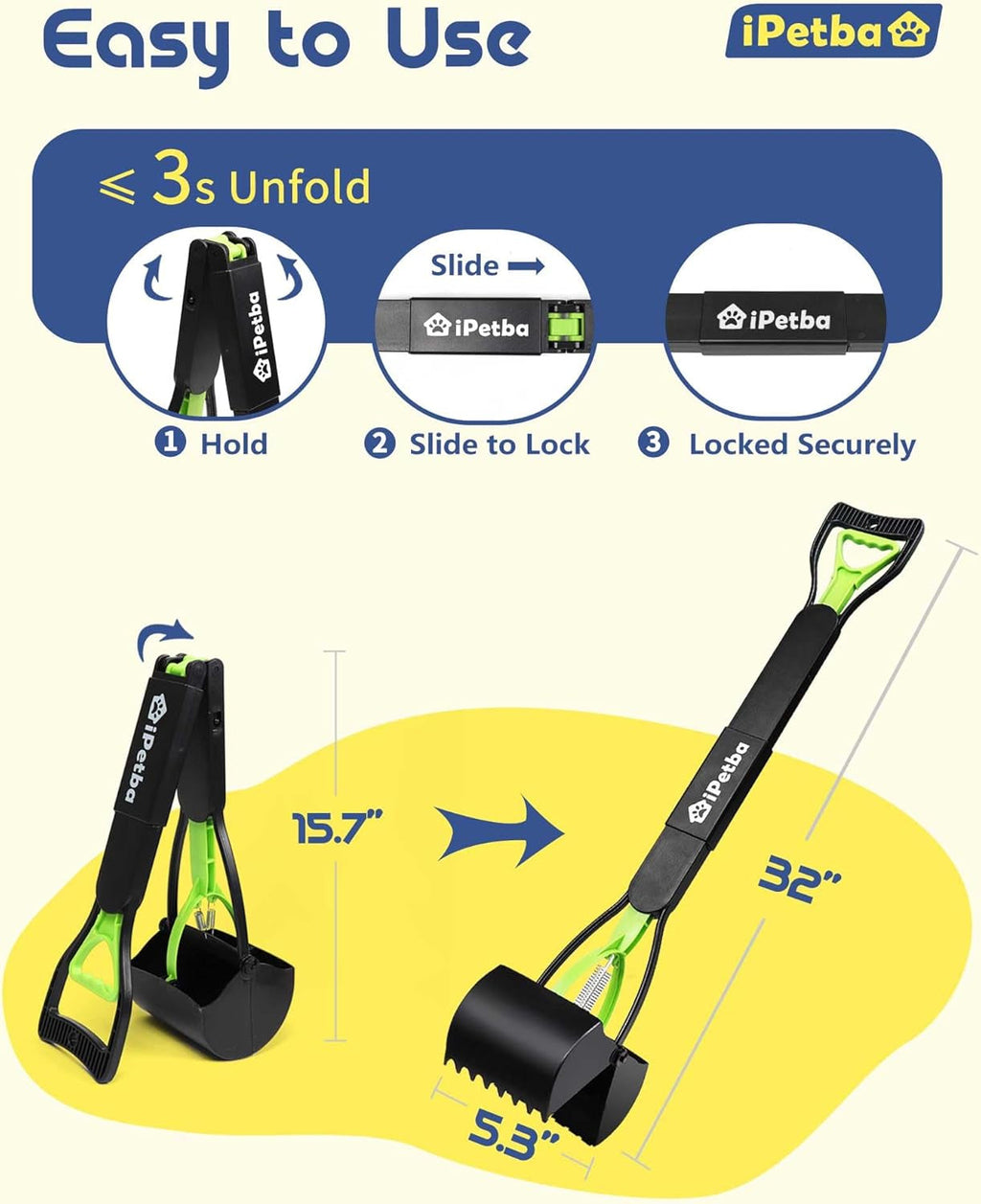 32 Inch Heavy Duty Foldable Pooper Scooper for Large Dogs