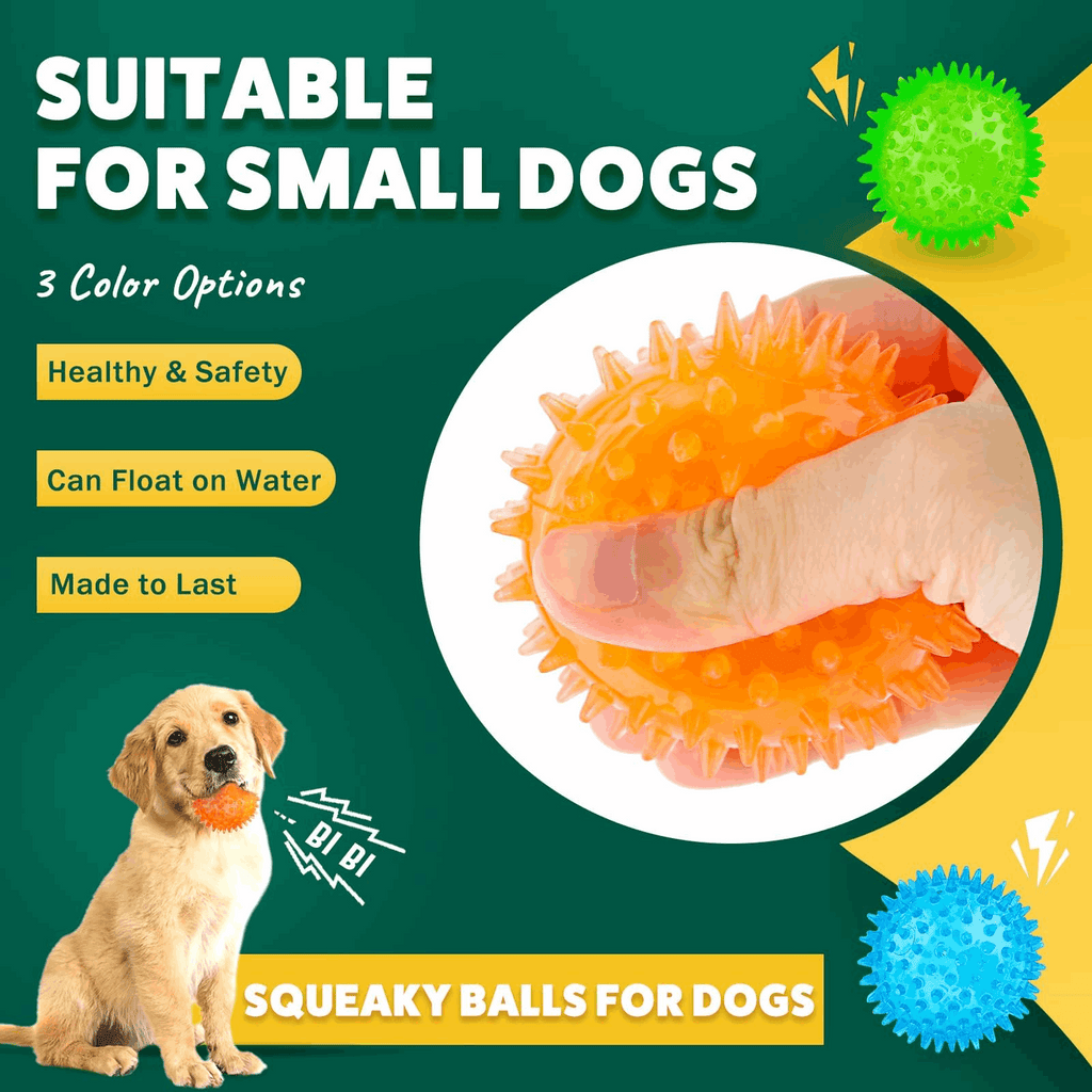 2.5” Squeaky Dog Balls for Small Dogs - Interactive Teething Chew Toys for Clean Teeth and Training