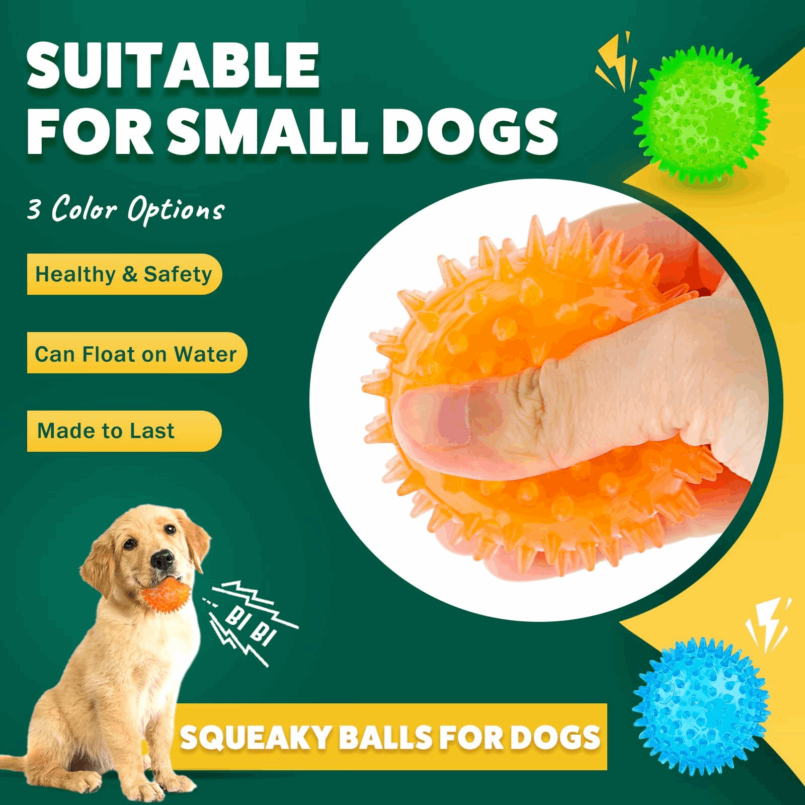 2.5” Squeaky Dog Balls for Small Dogs - Interactive Teething Chew Toys for Clean Teeth and Training