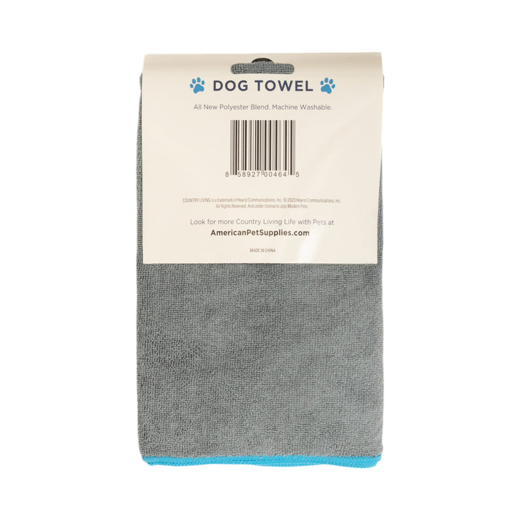 Country Living Large Gray Microfiber Dog Bath Towel with Teal Paw Print