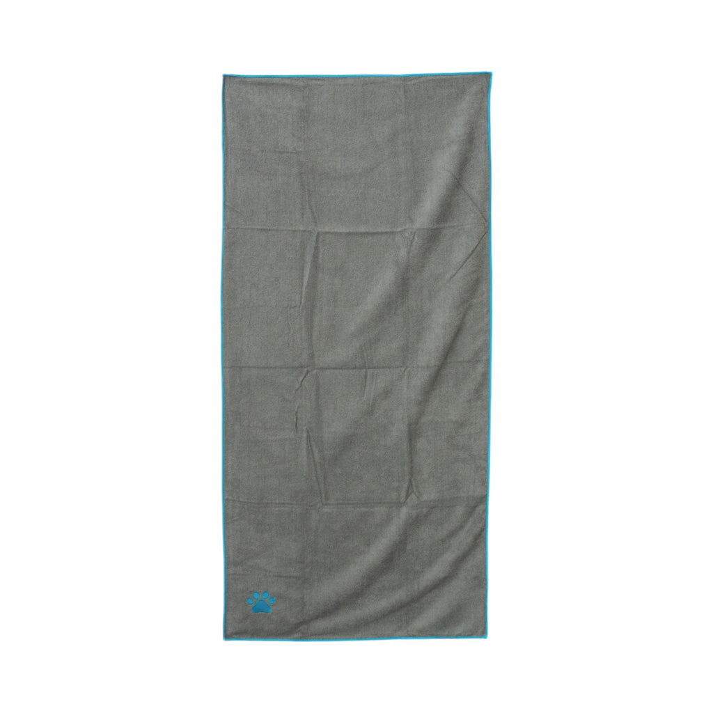 Country Living Large Gray Microfiber Dog Bath Towel with Teal Paw Print