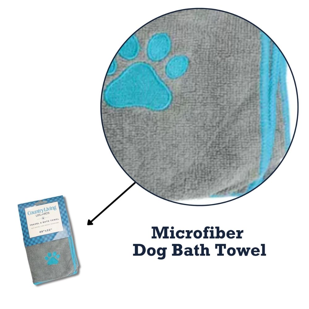 Country Living Large Gray Microfiber Dog Bath Towel with Teal Paw Print