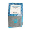 Country Living Large Gray Microfiber Dog Bath Towel with Teal Paw Print