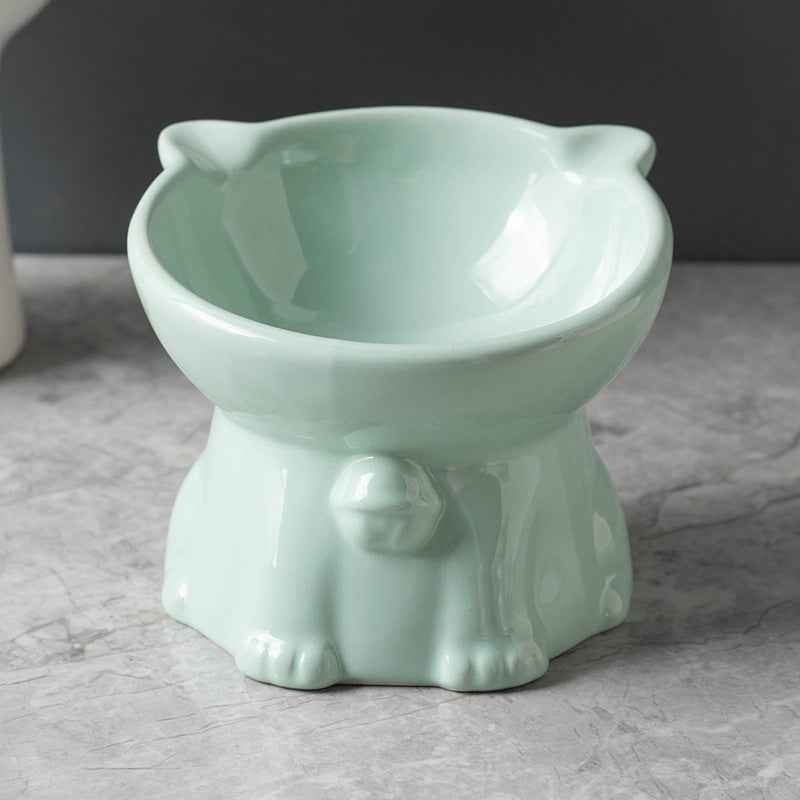 Ceramic Cute Black Cat Bowl with High Foot for Stylish Pet Dining Supplies