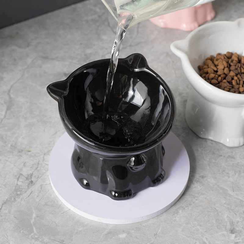 Ceramic Cute Black Cat Bowl with High Foot for Stylish Pet Dining Supplies