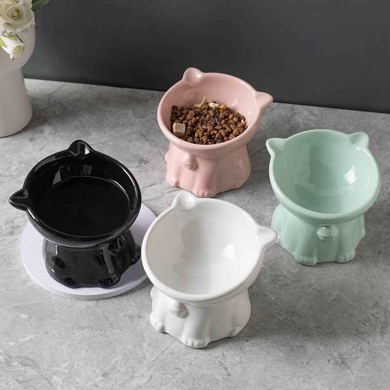 Ceramic Cute Black Cat Bowl with High Foot for Stylish Pet Dining Supplies