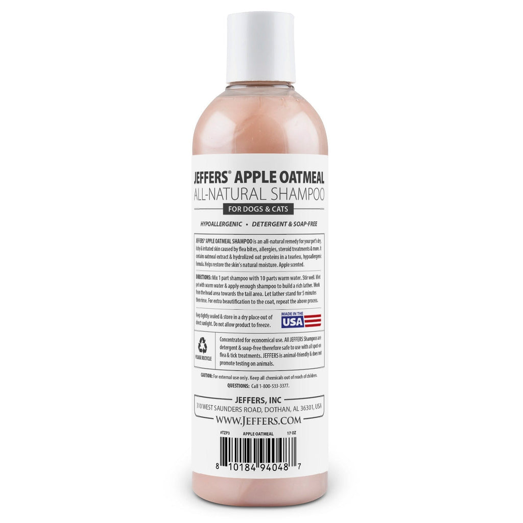 Jeffers Pet Apple Oatmeal All-Natural Hypoallergenic Dry Skin Shampoo for Dogs and Cats - Priscilla's Pet Paradise