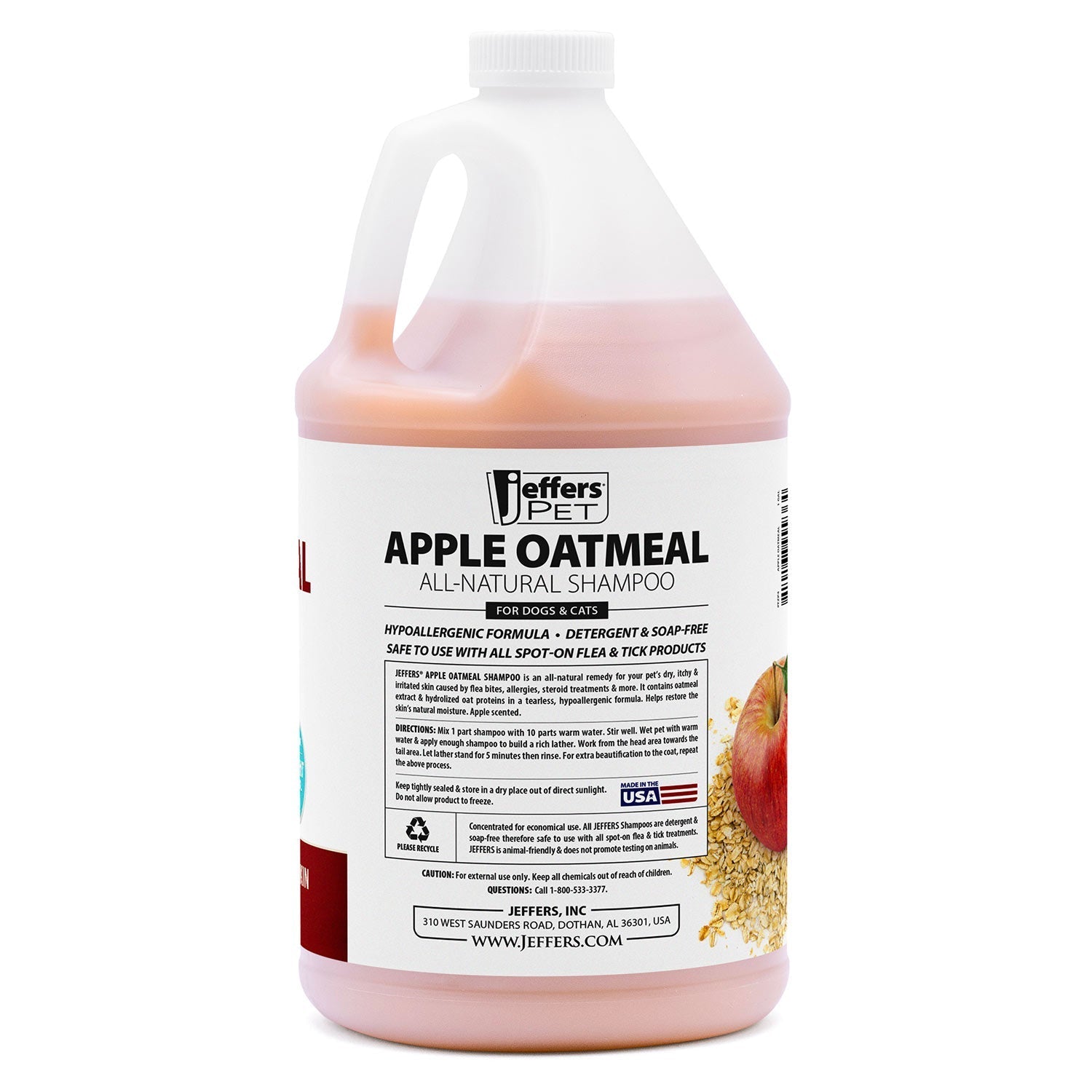 Jeffers Pet Apple Oatmeal All-Natural Hypoallergenic Dry Skin Shampoo for Dogs and Cats - Priscilla's Pet Paradise