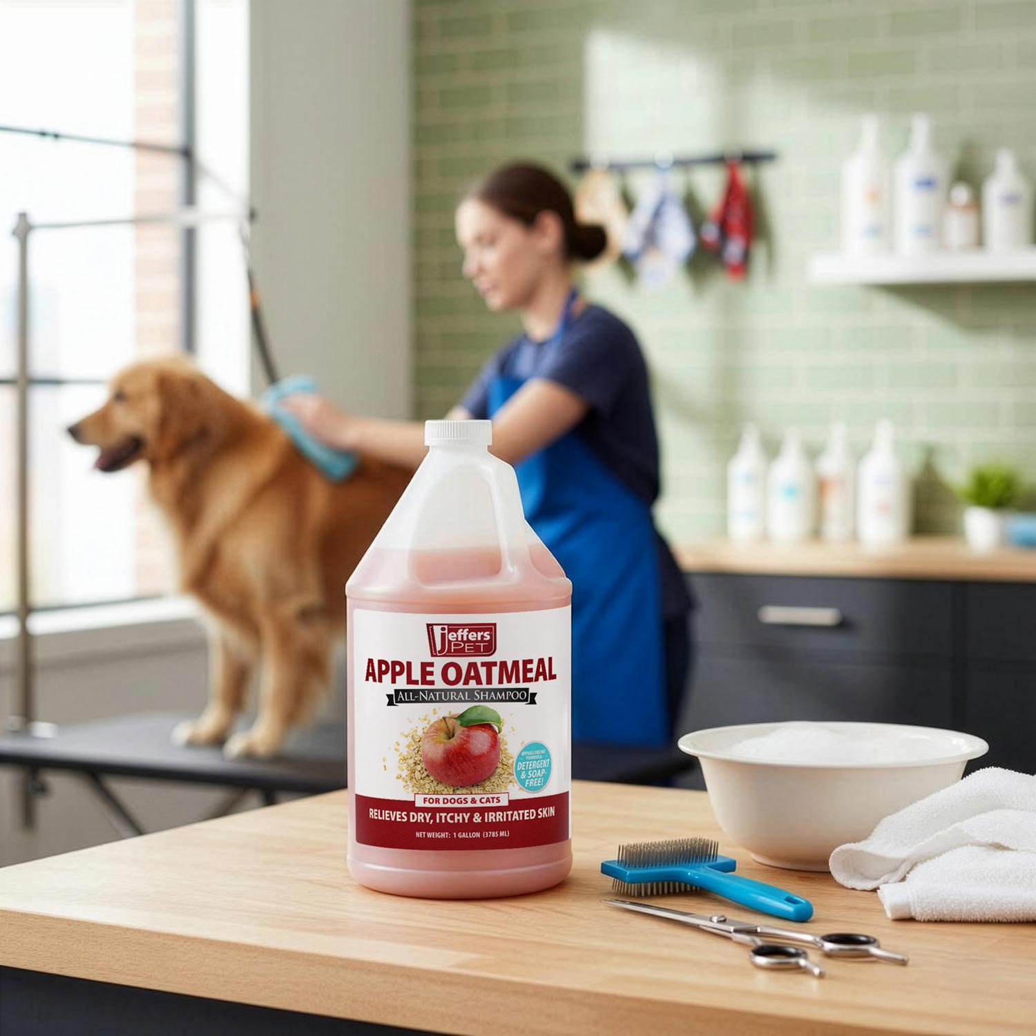 Jeffers Pet Apple Oatmeal All-Natural Hypoallergenic Dry Skin Shampoo for Dogs and Cats - Priscilla's Pet Paradise